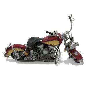 Metal motorcycle Decor Red And Yellow Retro Bike Handmade Sculpture Vintage 13"